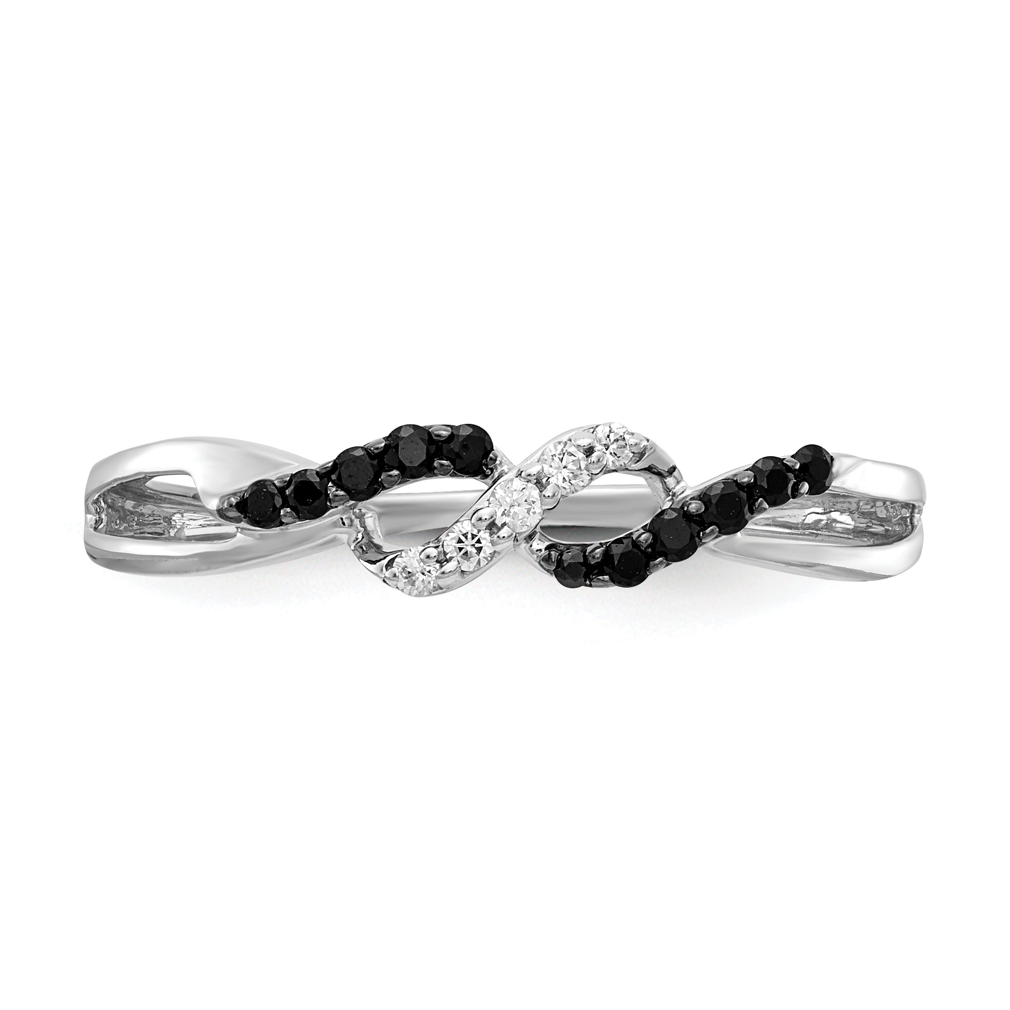14k White Gold With Black and White Diamond Twist Ring