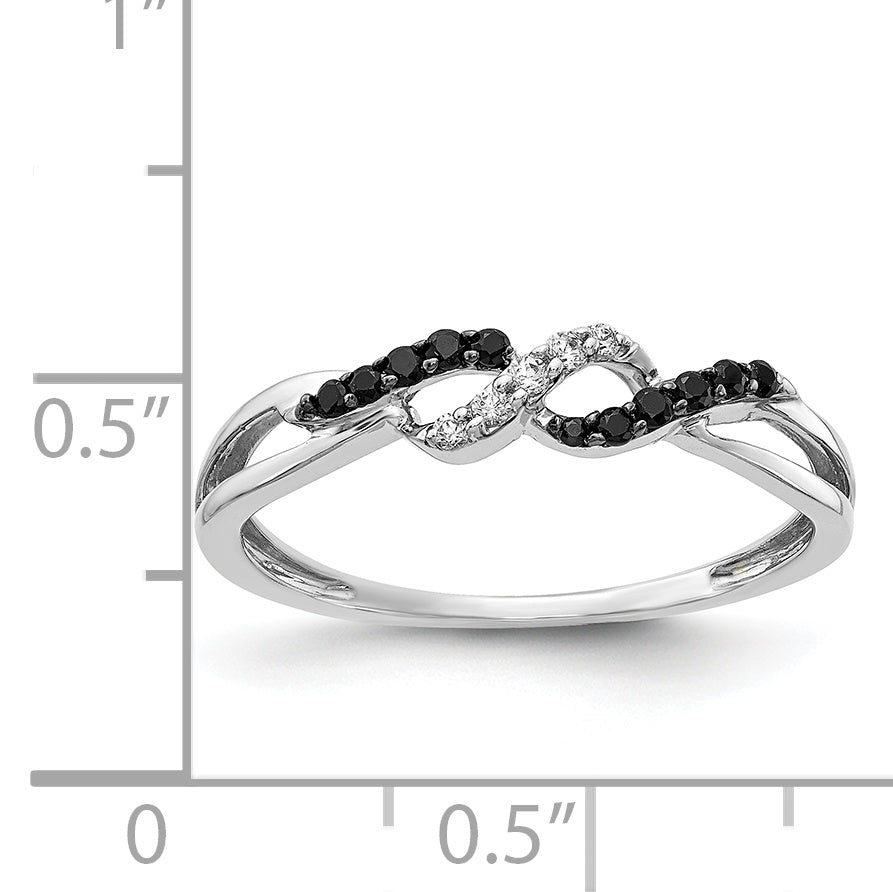 14k White Gold With Black and White Diamond Twist Ring