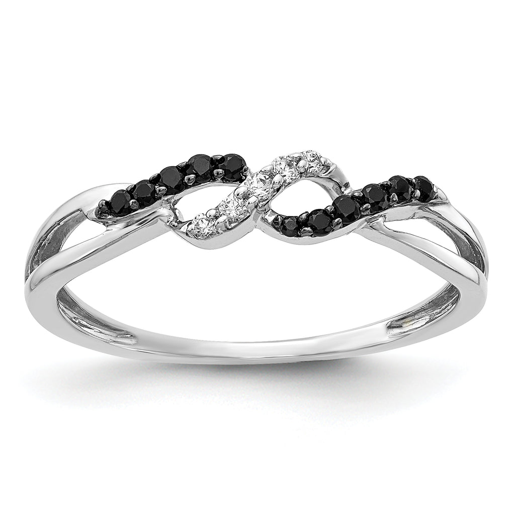 14k White Gold With Black and White Diamond Twist Ring