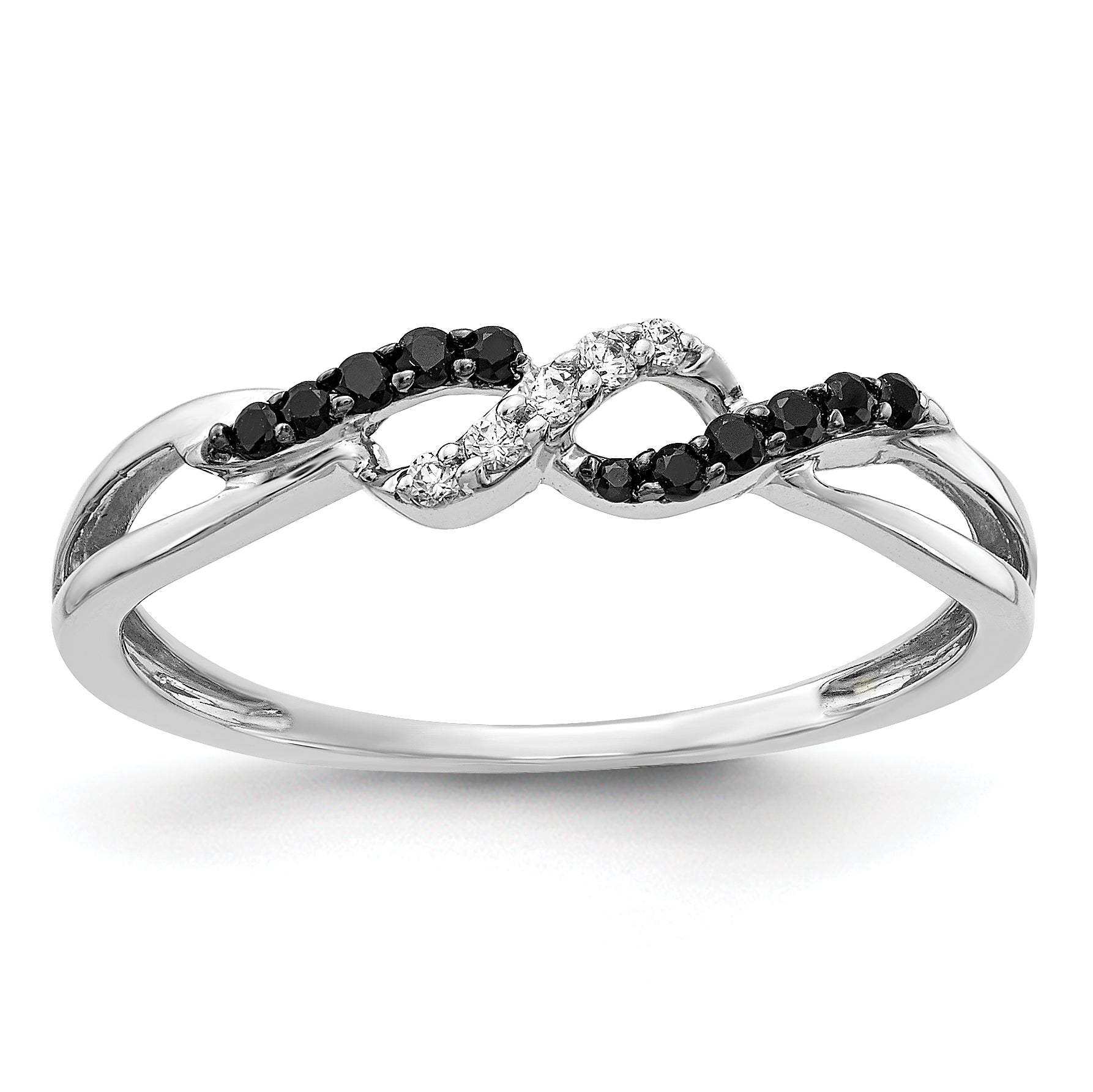 14k White Gold With Black and White Diamond Twist Ring
