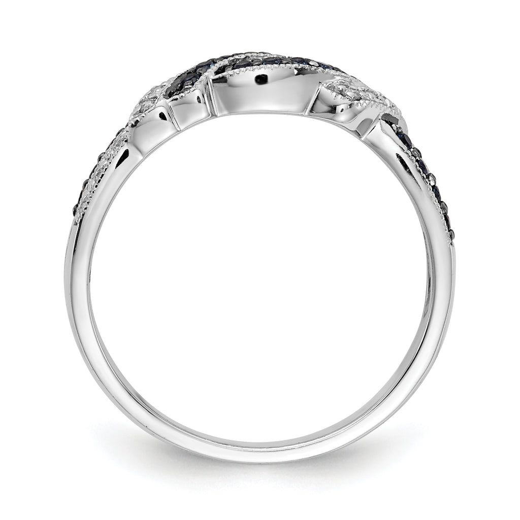 14k White Gold WithBlack Rhodium White and Blue Diamond Ring