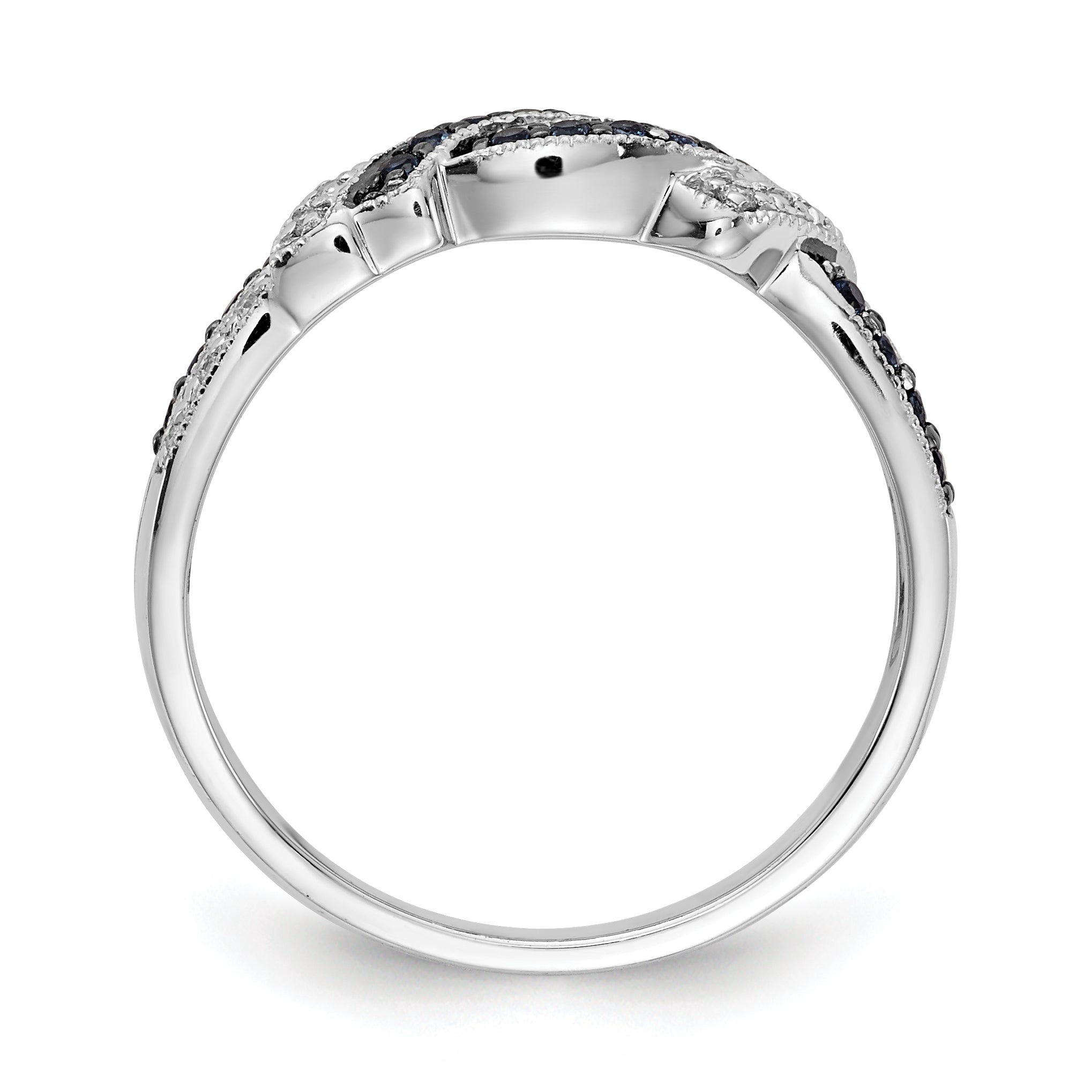 14k White Gold WithBlack Rhodium White and Blue Diamond Ring