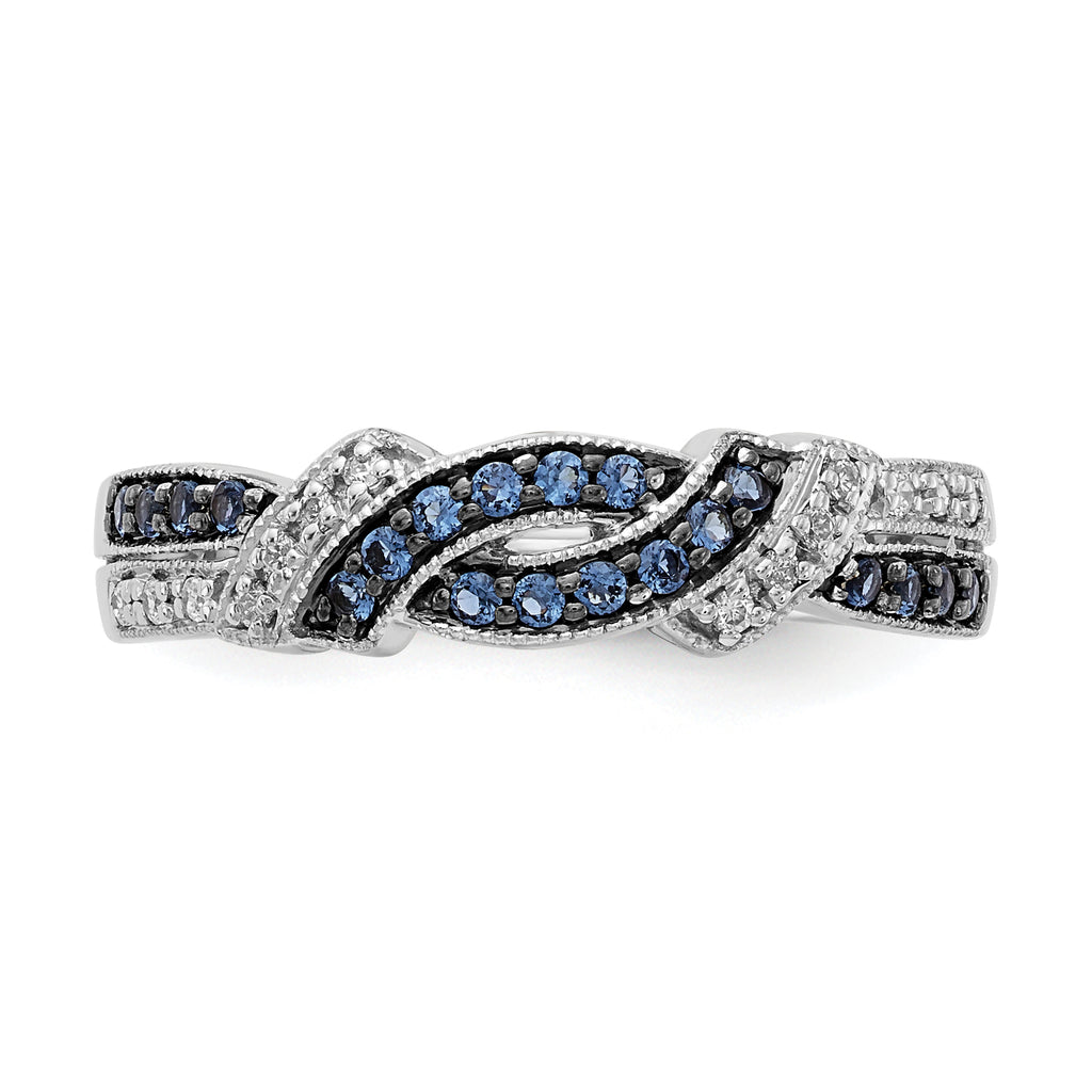 14k White Gold WithBlack Rhodium White and Blue Diamond Ring