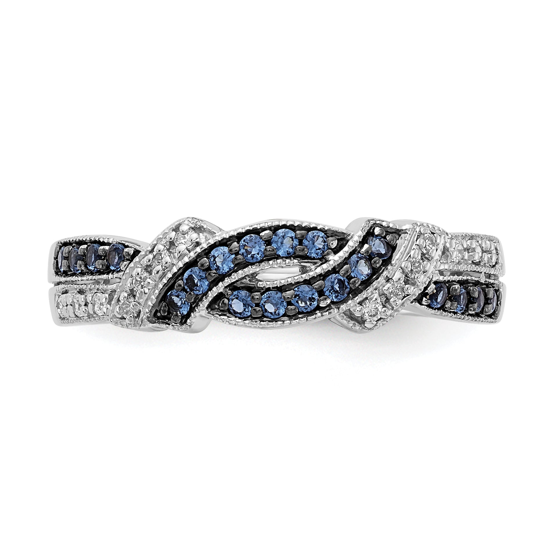 14k White Gold WithBlack Rhodium White and Blue Diamond Ring