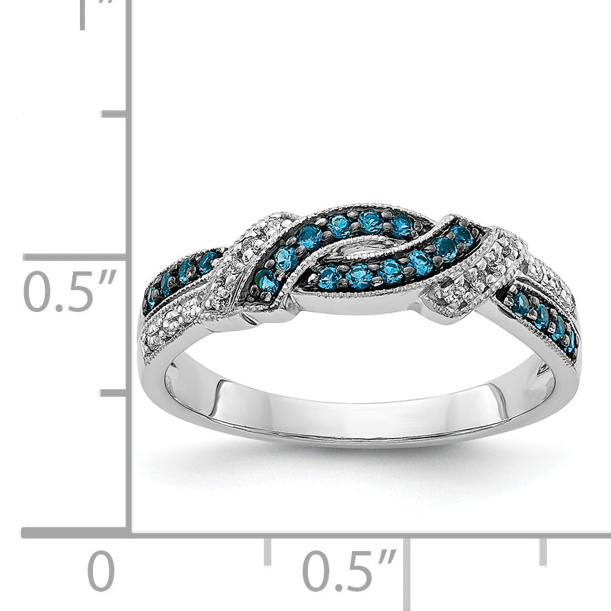 14k White Gold WithBlack Rhodium White and Blue Diamond Ring