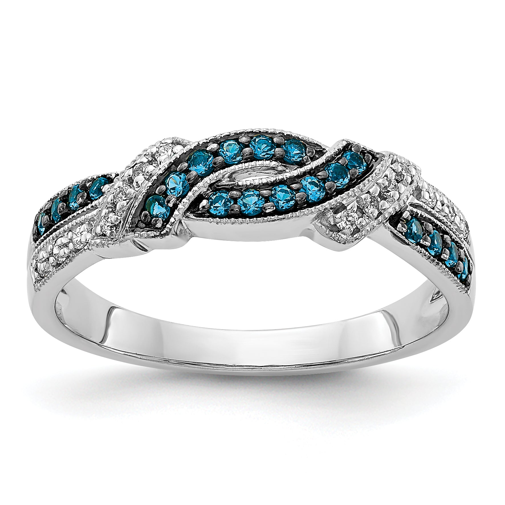 14k White Gold WithBlack Rhodium White and Blue Diamond Ring Main image