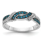 14k White Gold WithBlack Rhodium White and Blue Diamond Ring