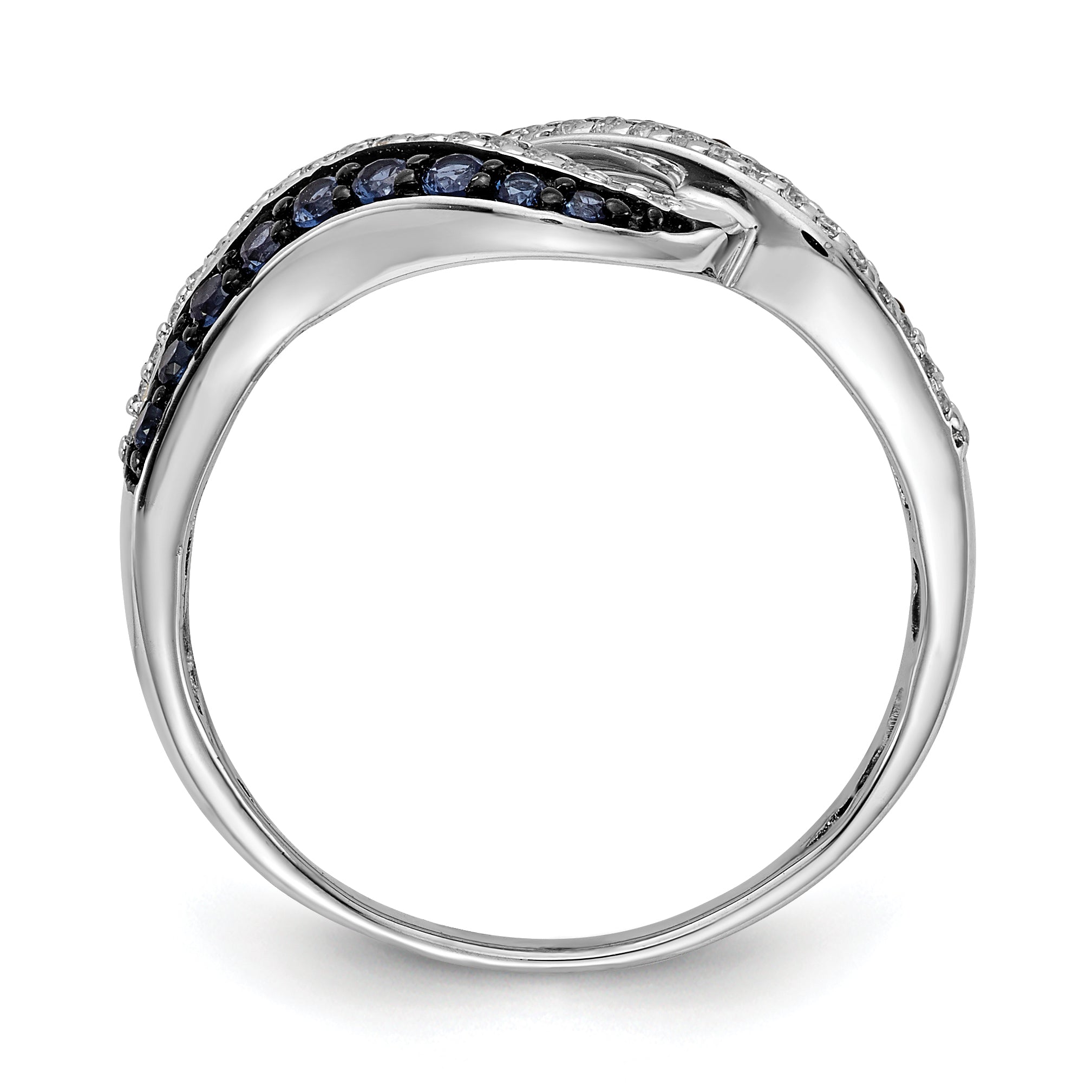 14k White Gold Blue and White Diamond Swirl Ring Secondary image