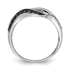 14k White Gold Blue and White Diamond Swirl Ring