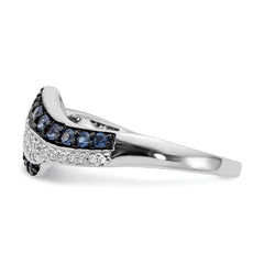 14k White Gold Blue and White Diamond Swirl Ring