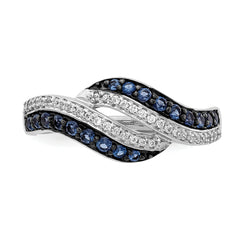 14k White Gold Blue and White Diamond Swirl Ring