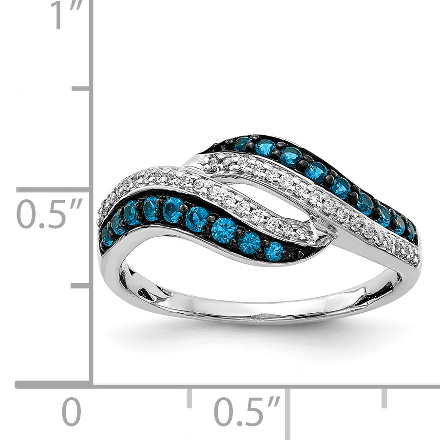 14k White Gold Blue and White Diamond Swirl Ring