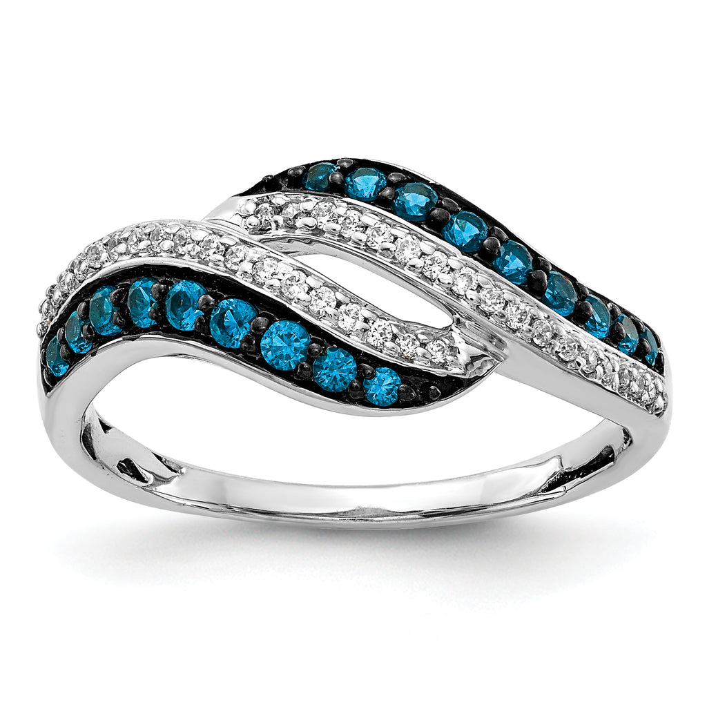 14k White Gold Blue and White Diamond Swirl Ring