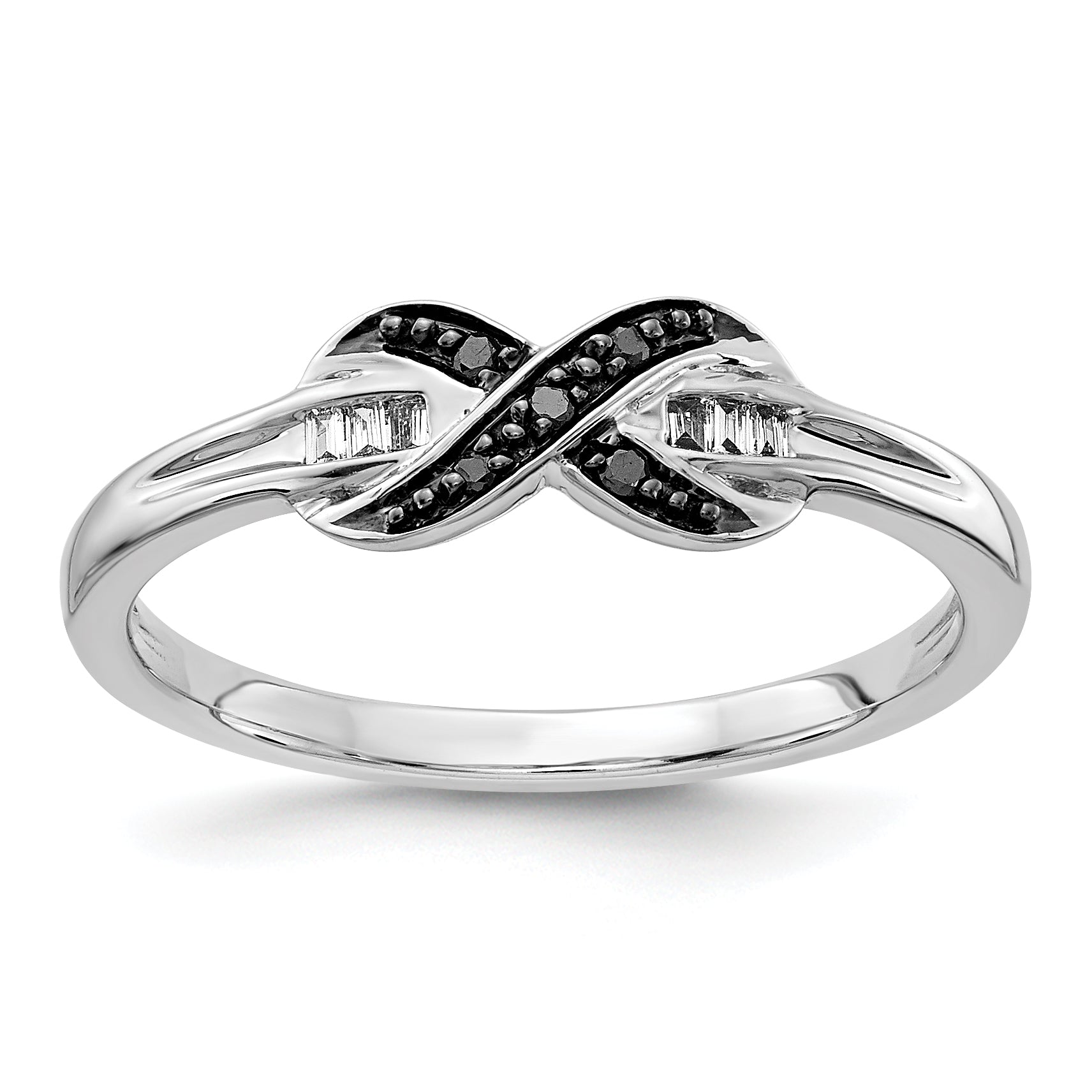 14k White Gold Black and White Diamond X-Ring Main image