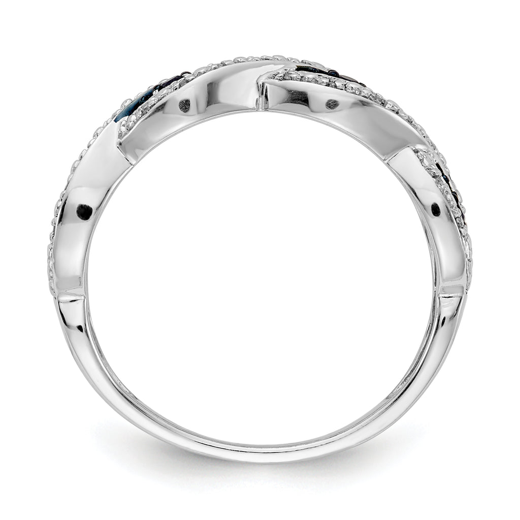 14k White Gold White and Blue Diamond Twist Ring