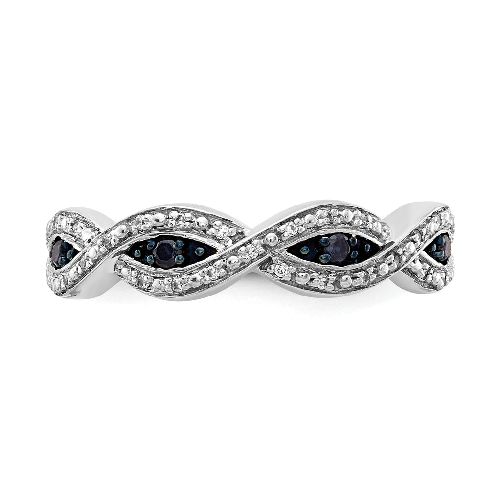 14k White Gold White and Blue Diamond Twist Ring