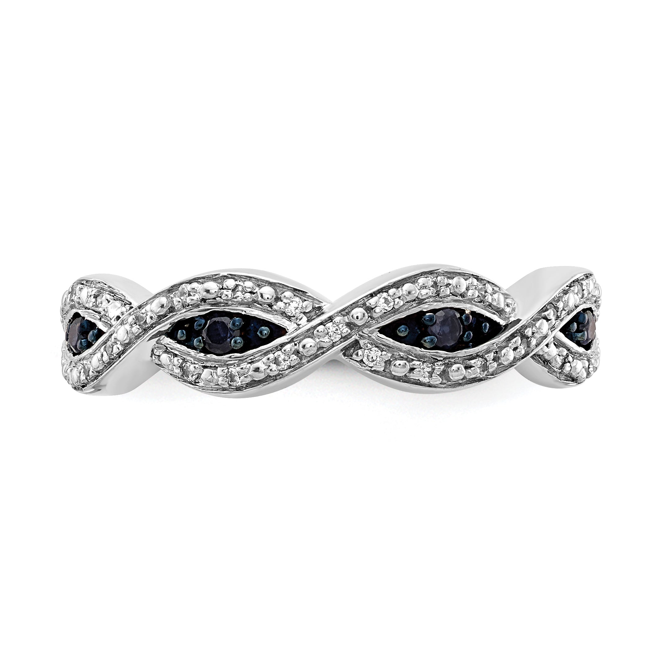 14k White Gold White and Blue Diamond Twist Ring