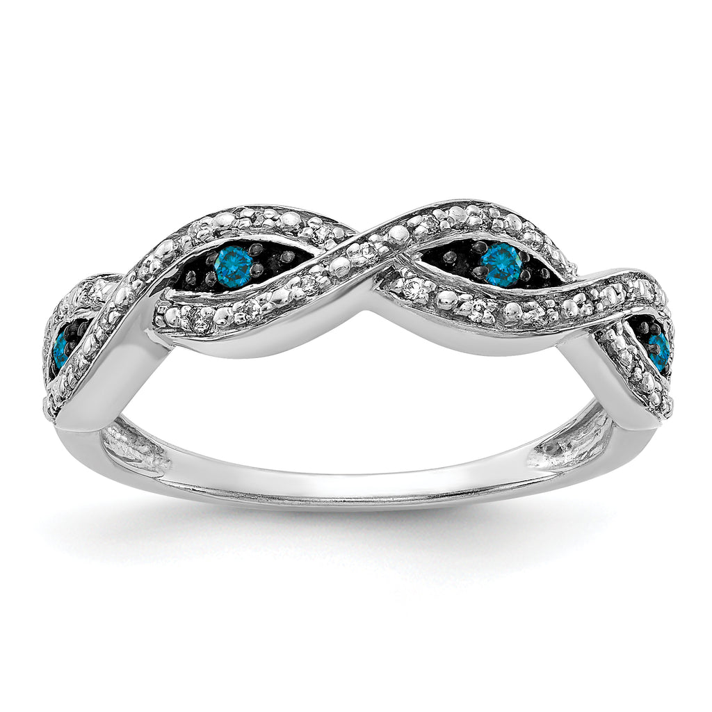 14k White Gold White and Blue Diamond Twist Ring