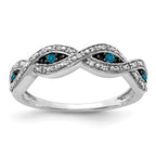 14k White Gold White and Blue Diamond Twist Ring