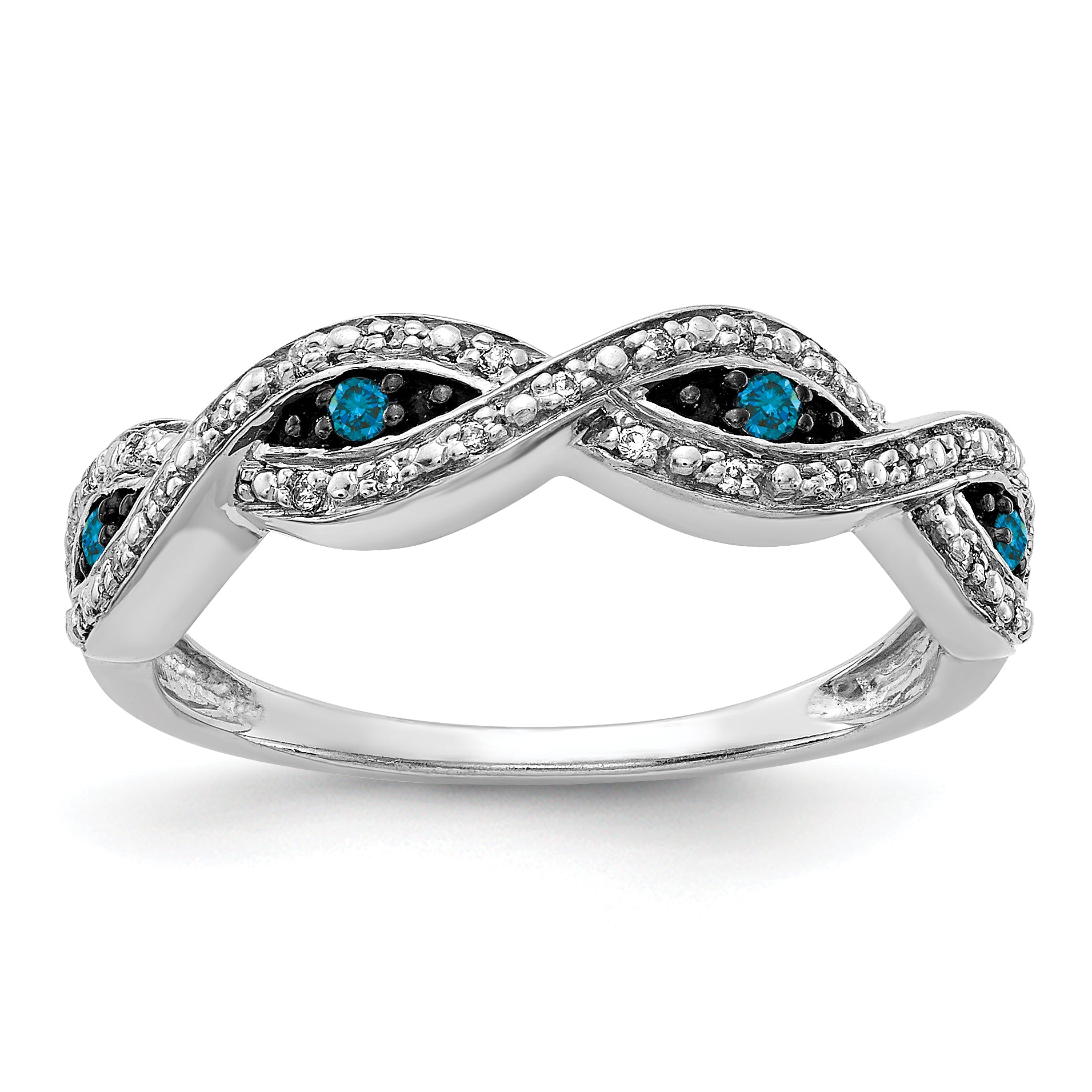 14k White Gold White and Blue Diamond Twist Ring