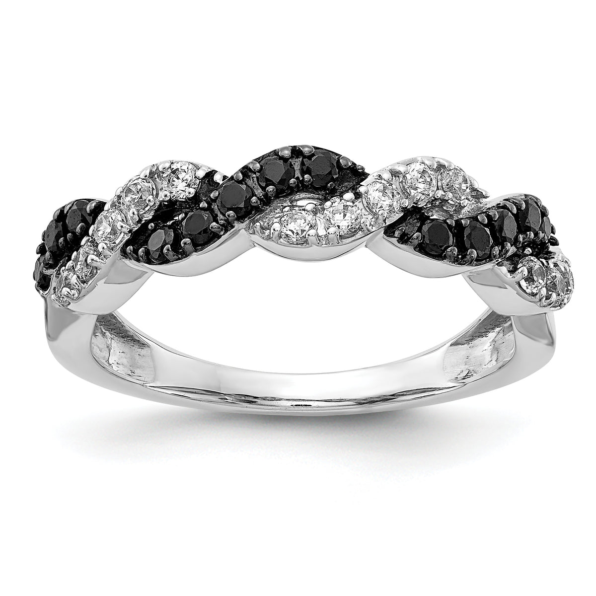 14k White Gold Black/White Diamond Twist Ring