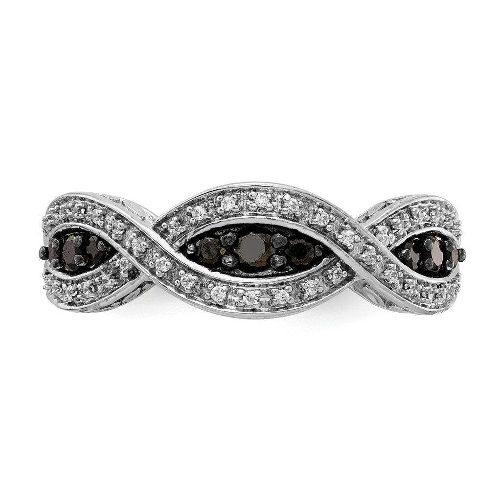 14k White Gold White and Black Diamond Twist Ring