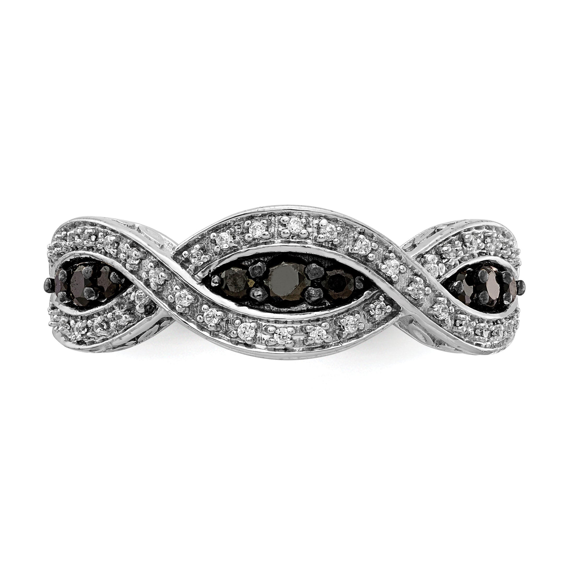 14k White Gold White and Black Diamond Twist Ring