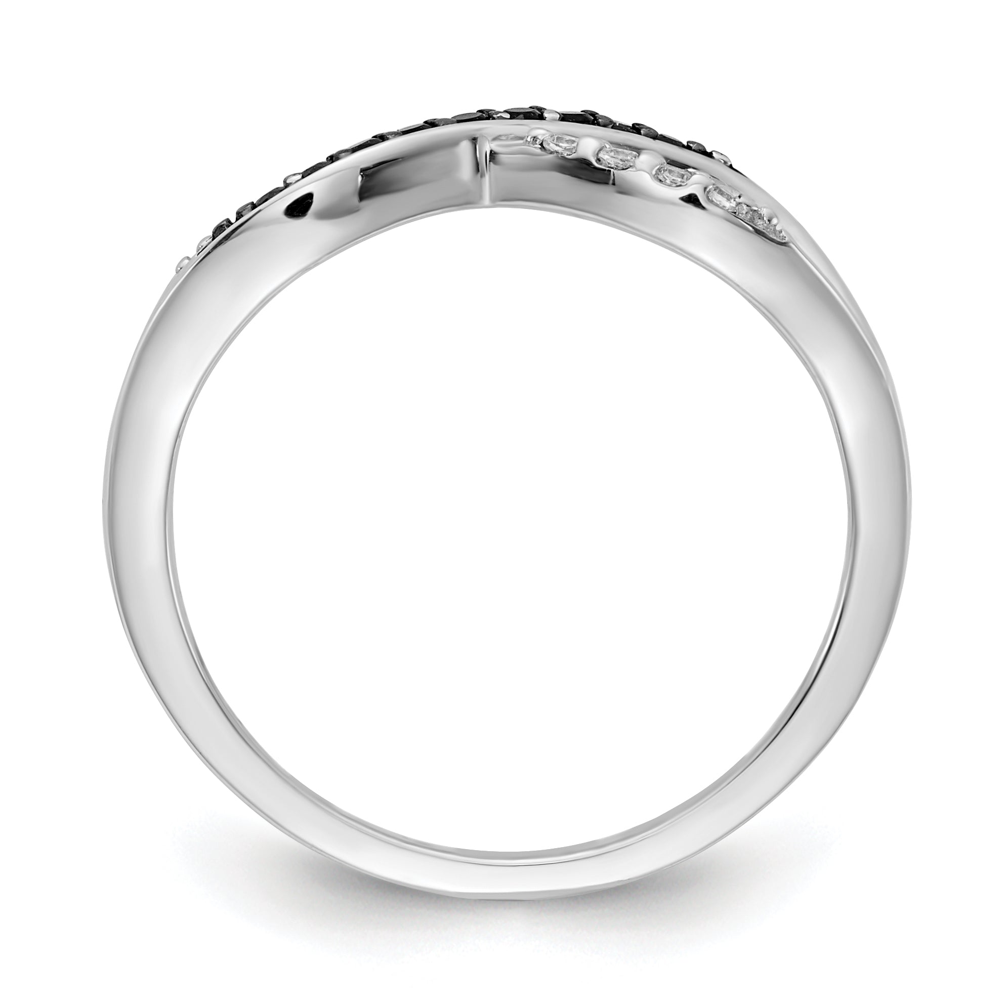 14k White Gold With Black and White Diamond Crisscross Ring Secondary image