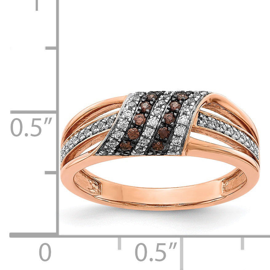 14k Rose Gold White and Champagne Diamond Ring