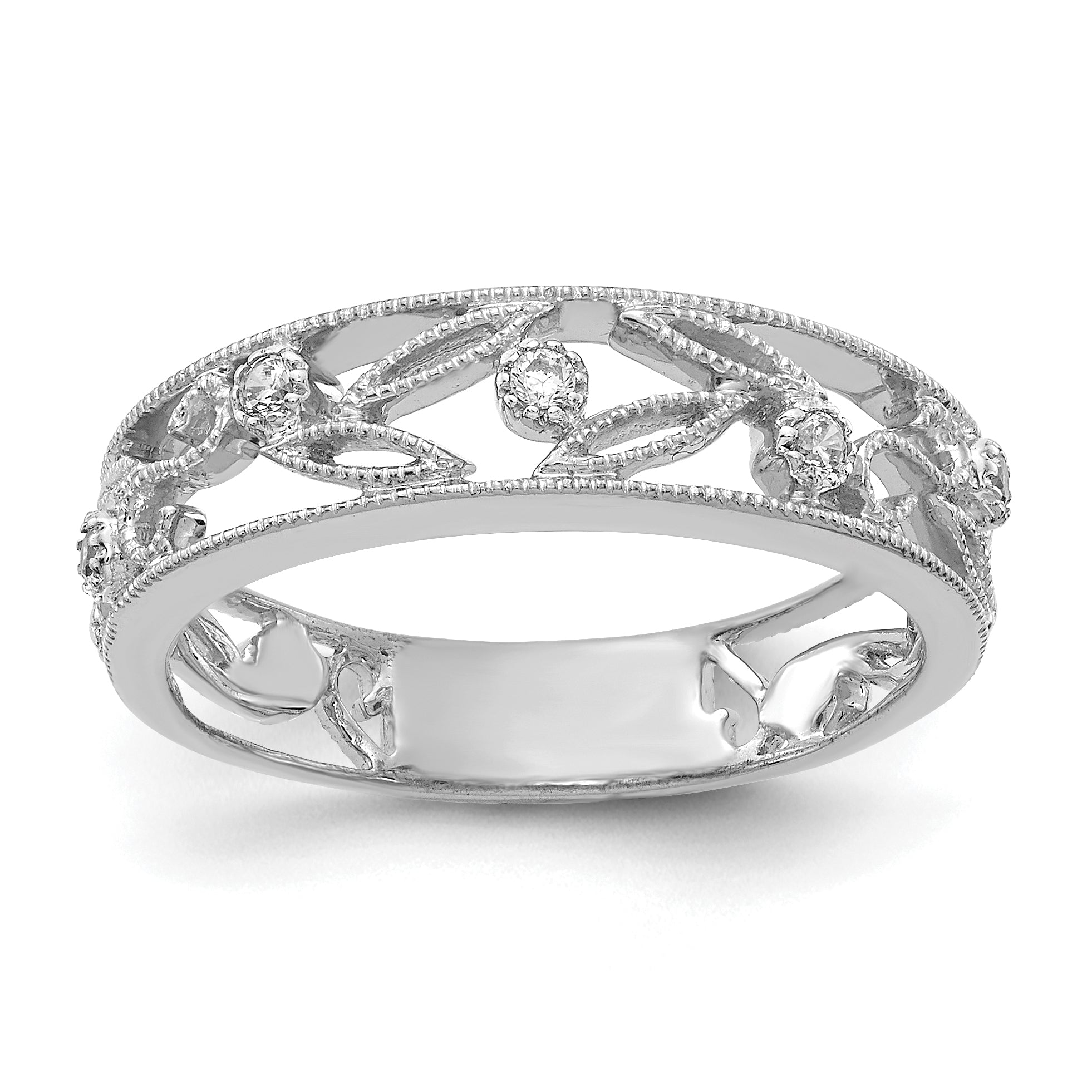 14k White Gold Flower Vine Design Diamond Ring Main image