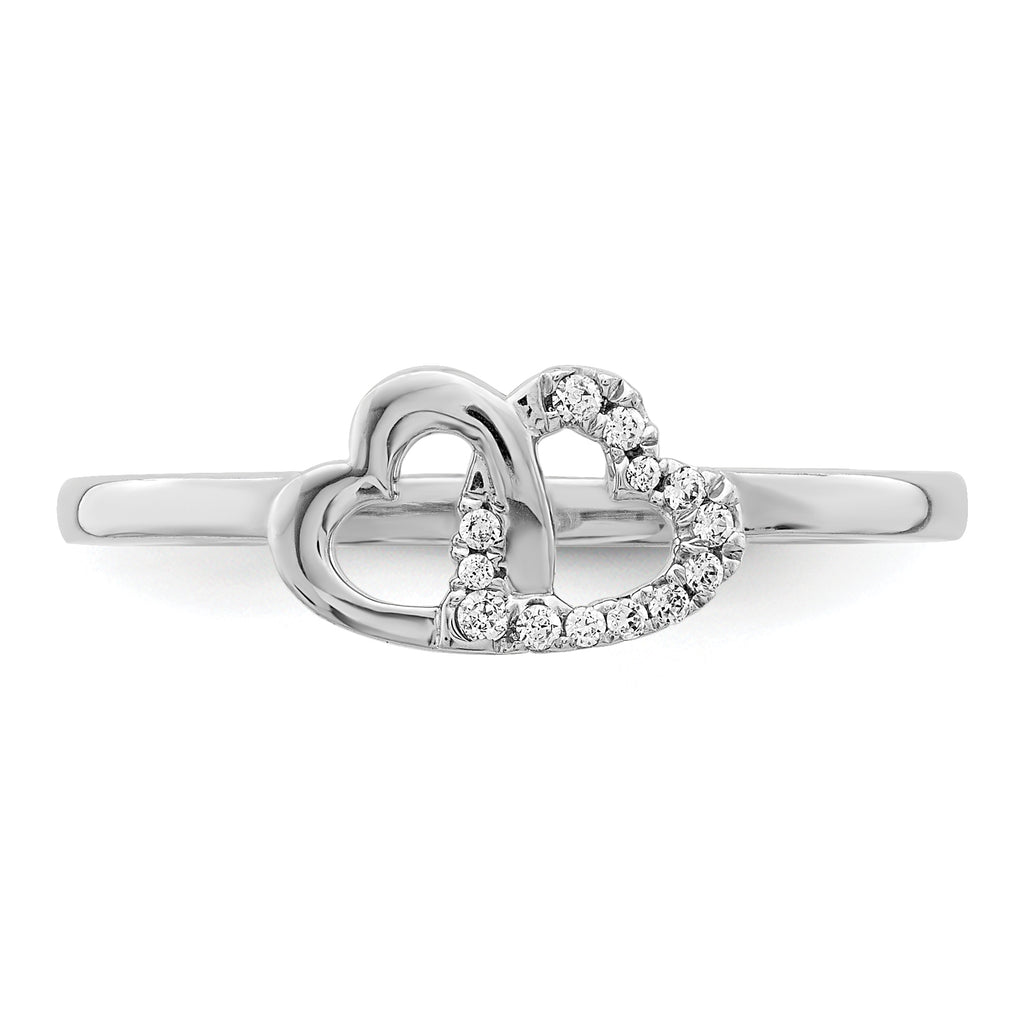 14k White Gold Diamond Double Heart Ring
