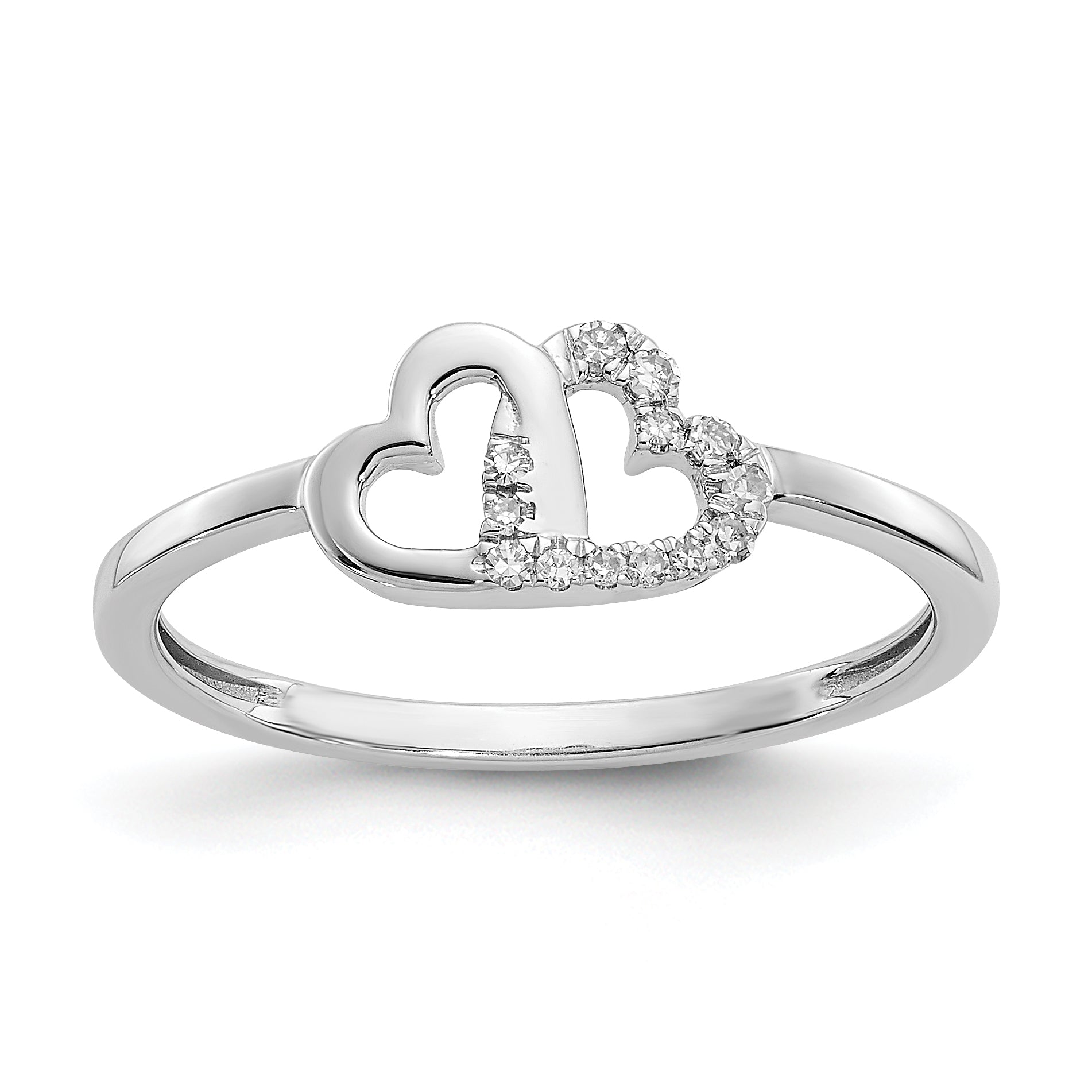 14k White Gold Diamond Double Heart Ring Main image