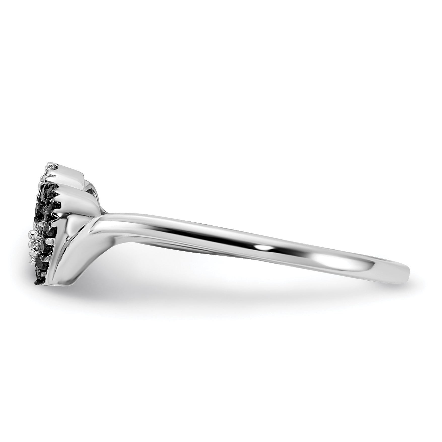 14k White Gold Black and White Diamond Double Heart Ring