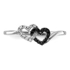 14k White Gold Black and White Diamond Double Heart Ring