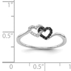 14k White Gold Black and White Diamond Double Heart Ring