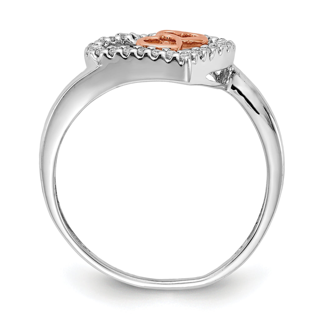 14k White Gold and Rose Gold Diamond Heart Ring