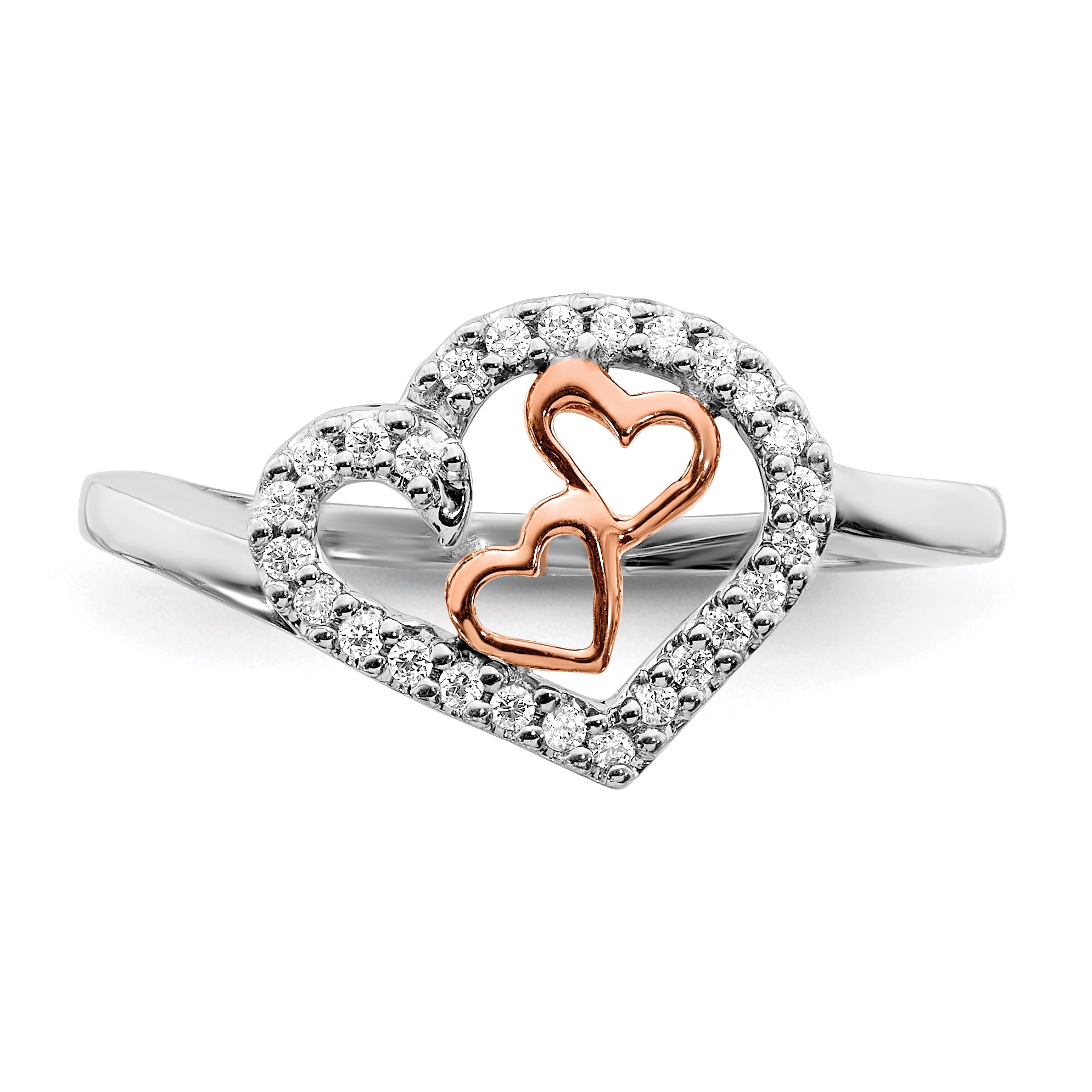 14k White Gold and Rose Gold Diamond Heart Ring