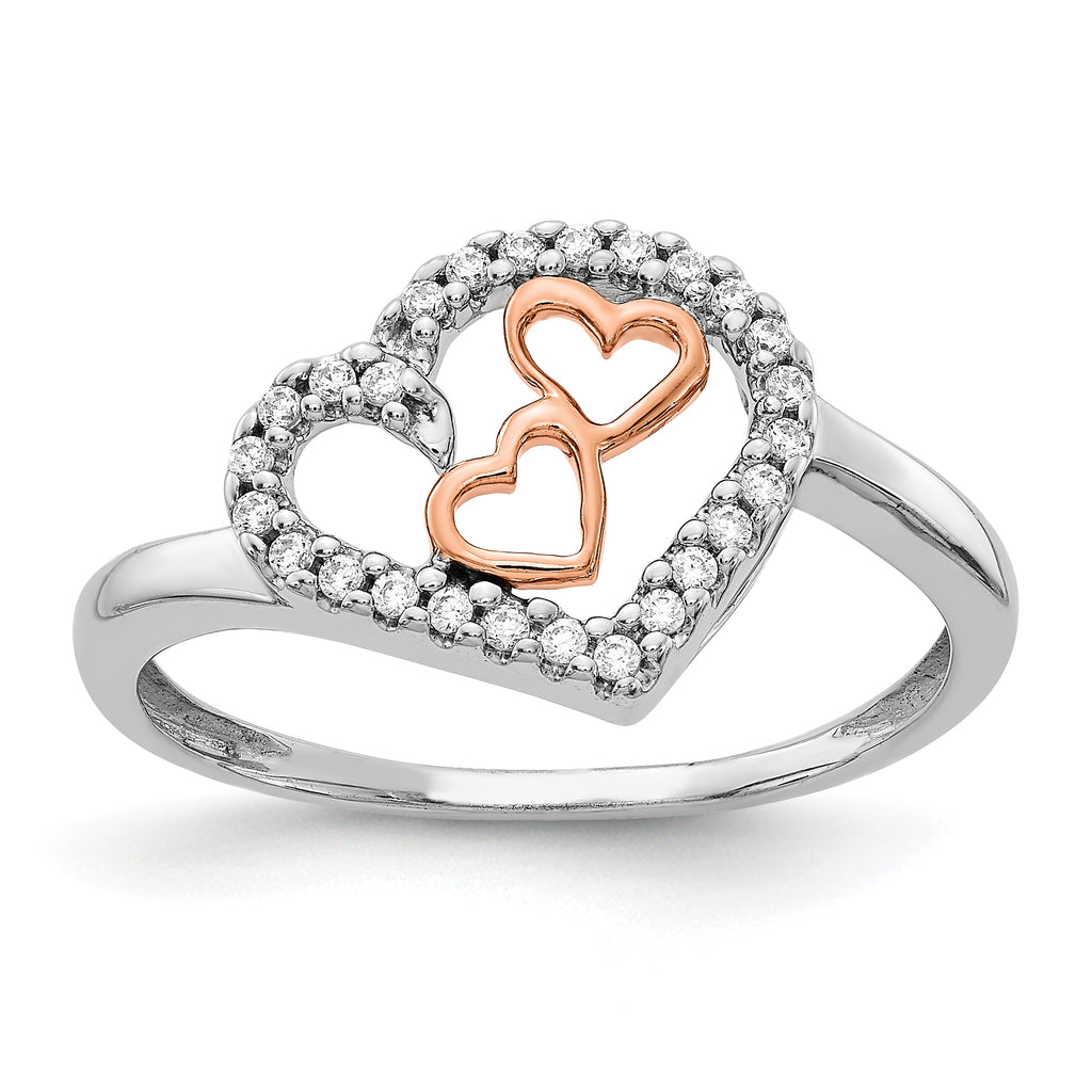 14k White Gold and Rose Gold Diamond Heart Ring