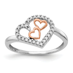 14k White Gold and Rose Gold Diamond Heart Ring
