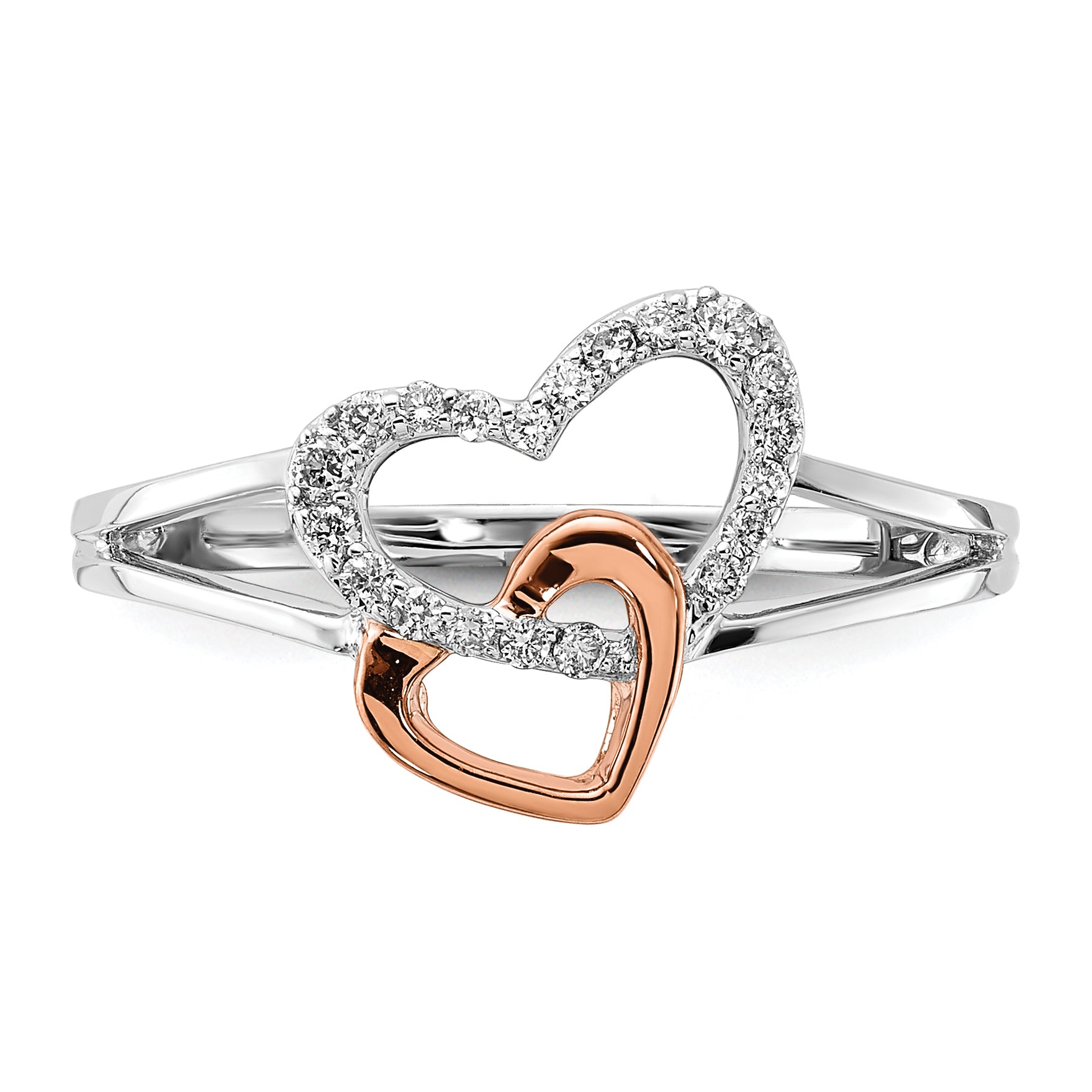 14k White/Rose Gold Diamond Double Heart Ring