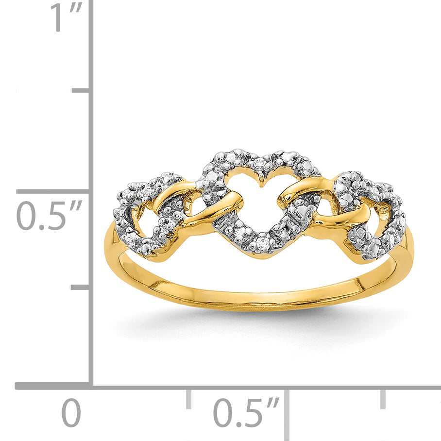 14k Diamond Triple Heart Ring