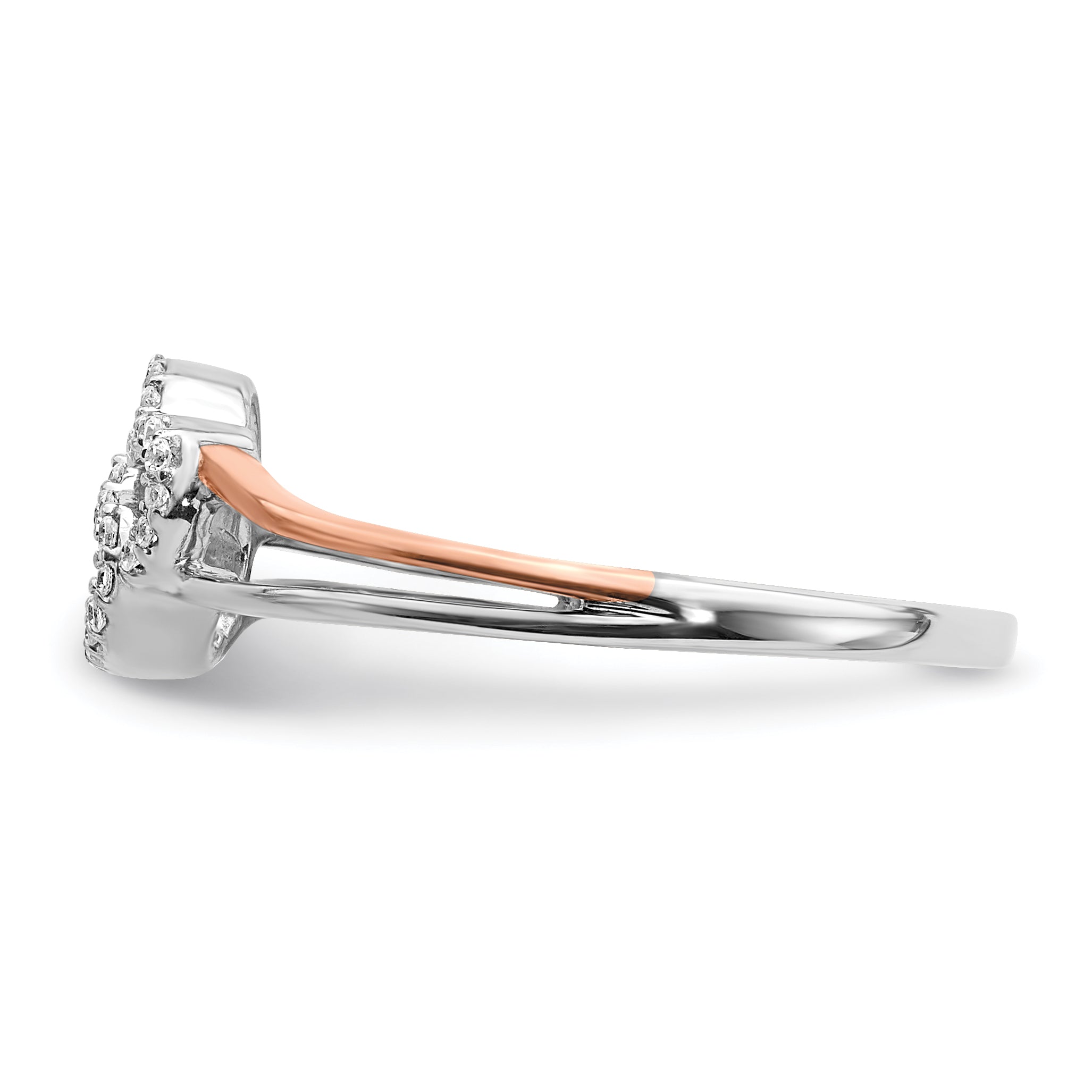 14k White and Rose Gold Diamond Polished Double Heart Ring