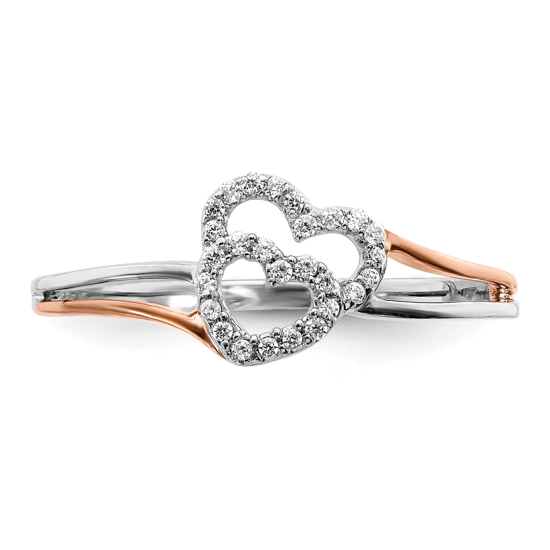 14k White and Rose Gold Diamond Polished Double Heart Ring