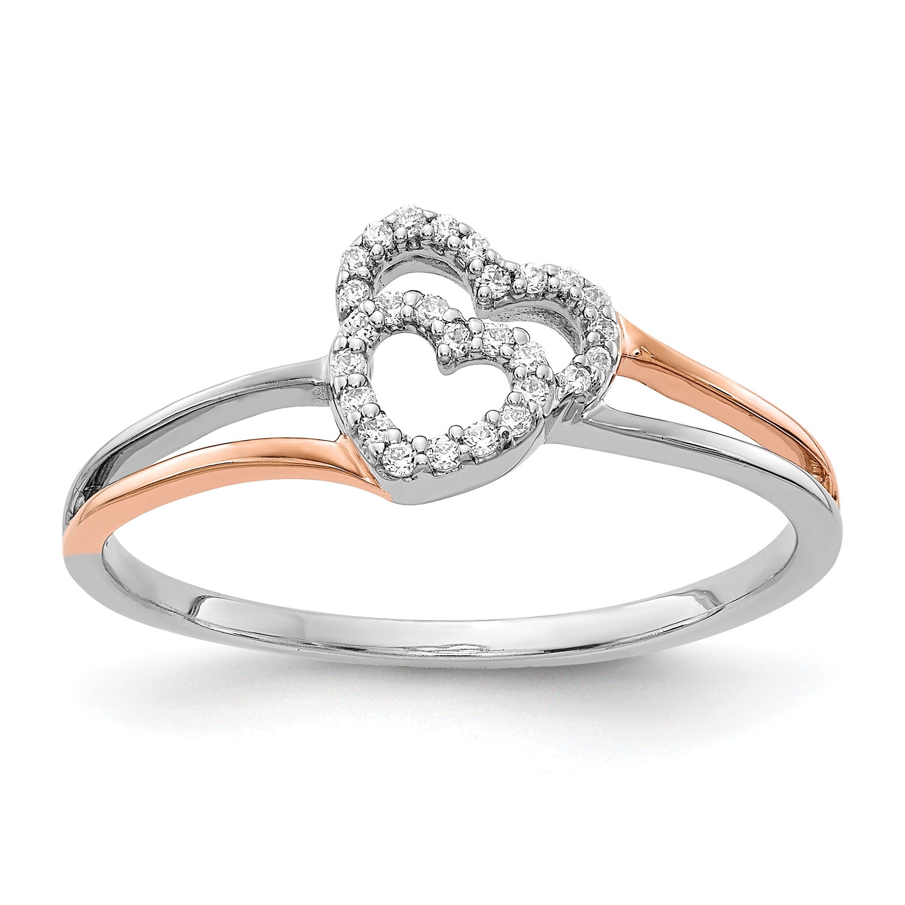 14k White and Rose Gold Diamond Polished Double Heart Ring Main image
