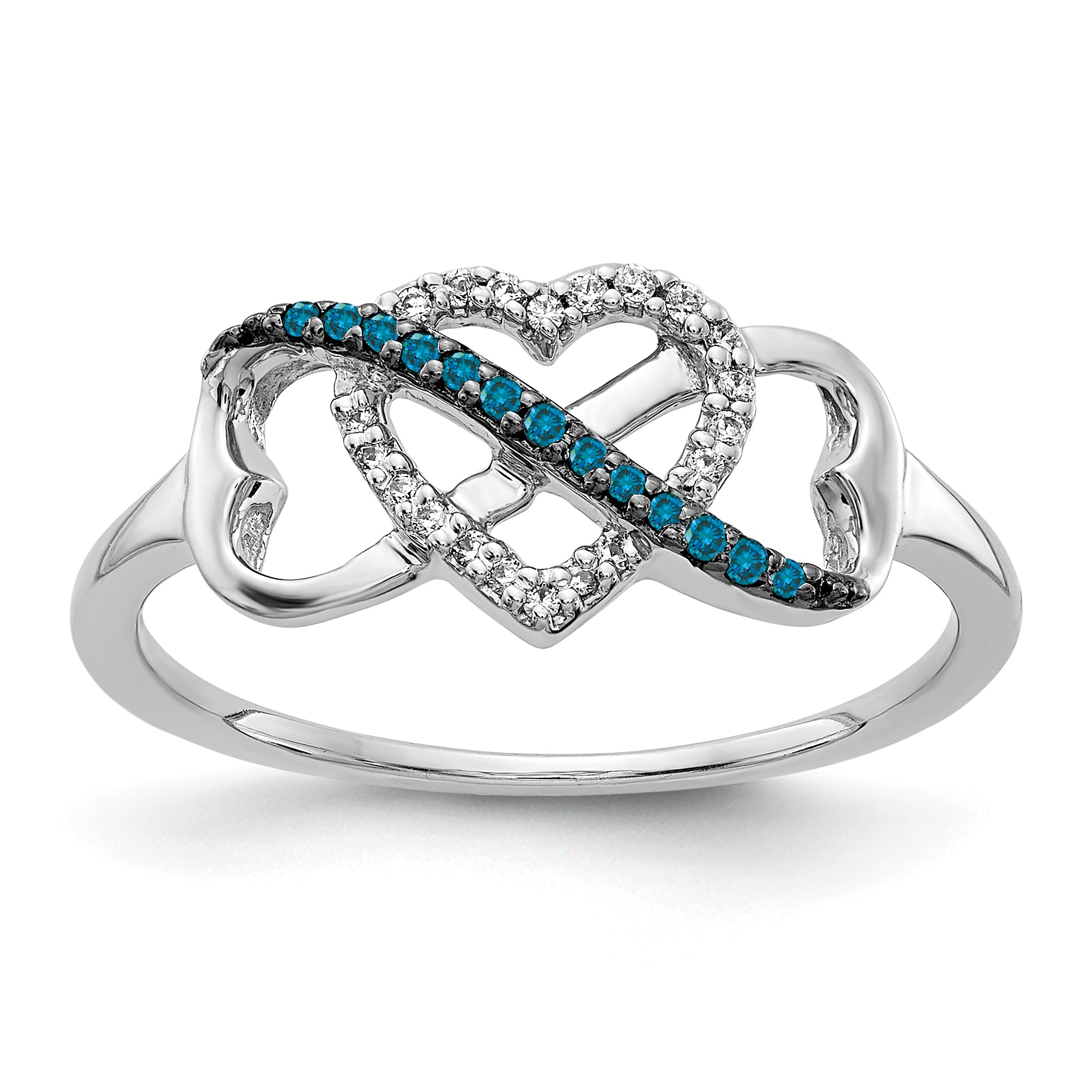 14k White Gold Blue and White Diamond Infinity and Heart Ring Main image