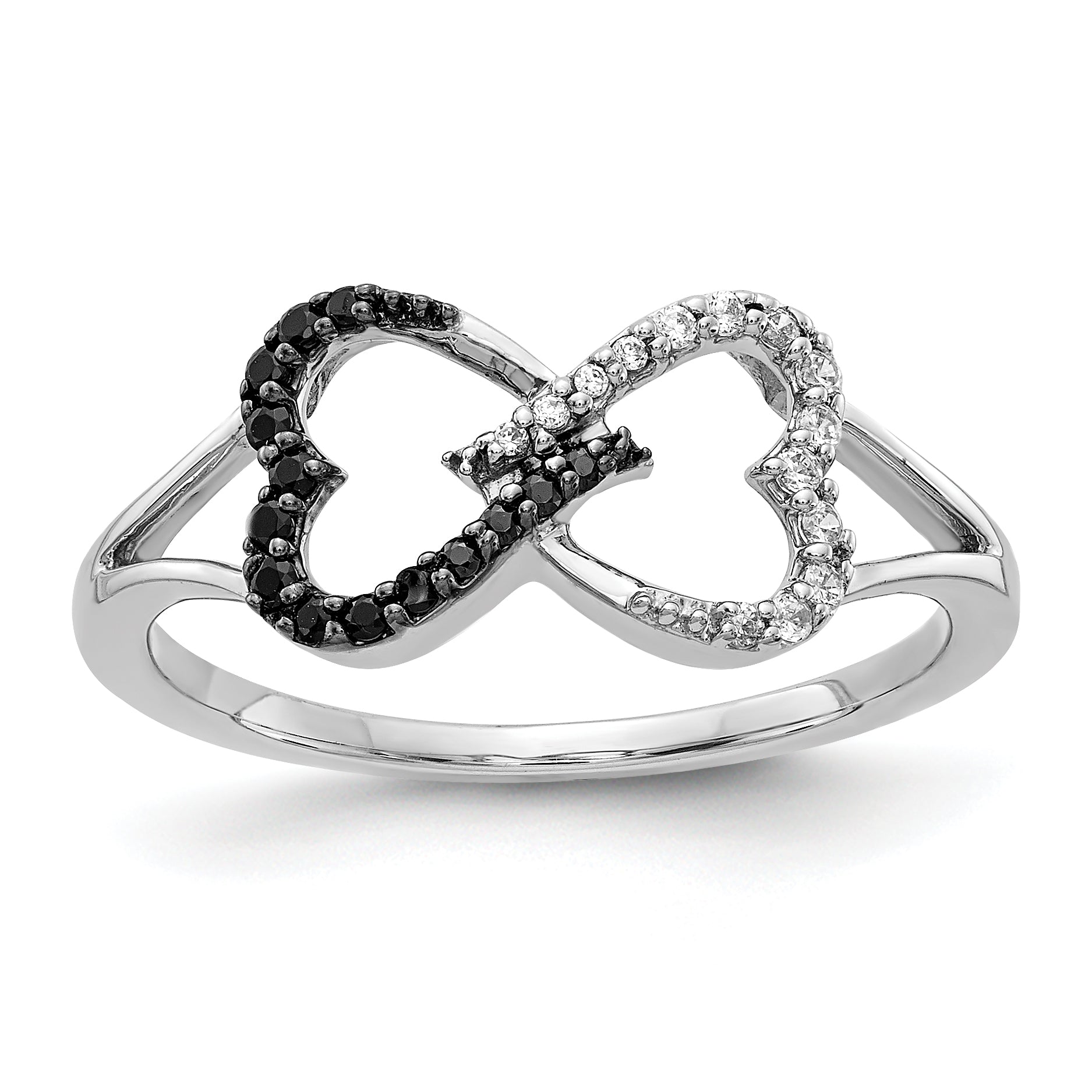 14k White Gold Black and White Diamond Infinity Heart Ring Main image