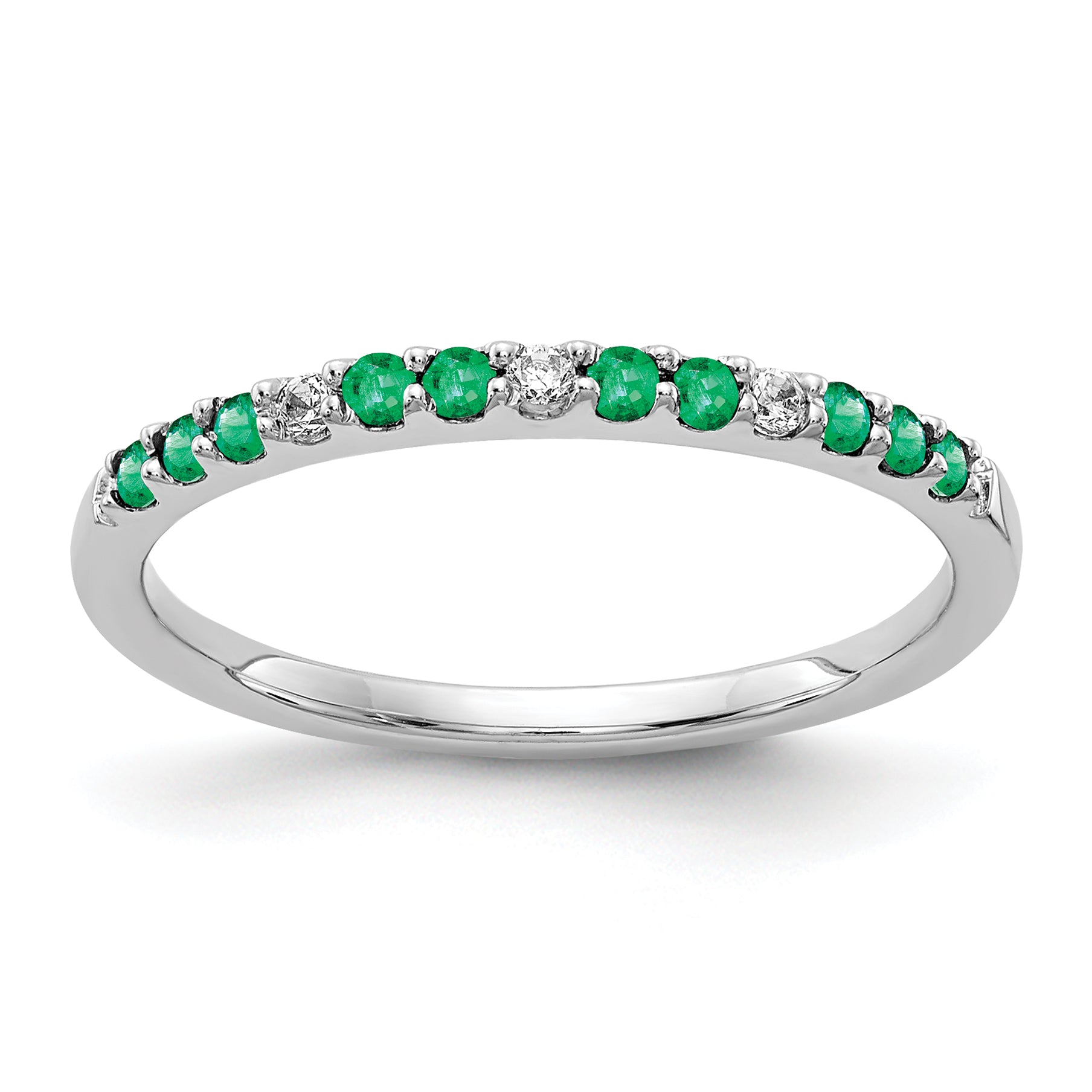 14k White Gold Diamond and Emerald Band Main image