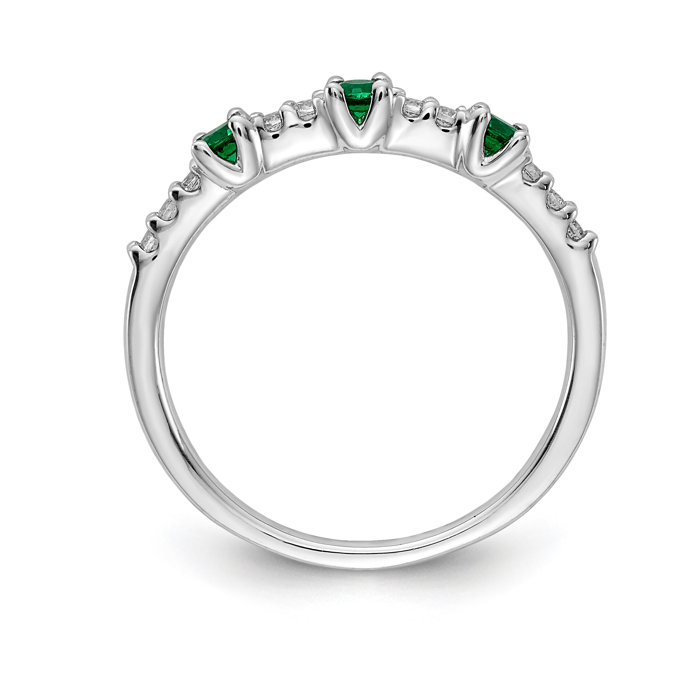 14k White Gold Diamond and Emerald 3-Stone Ring Secondary image