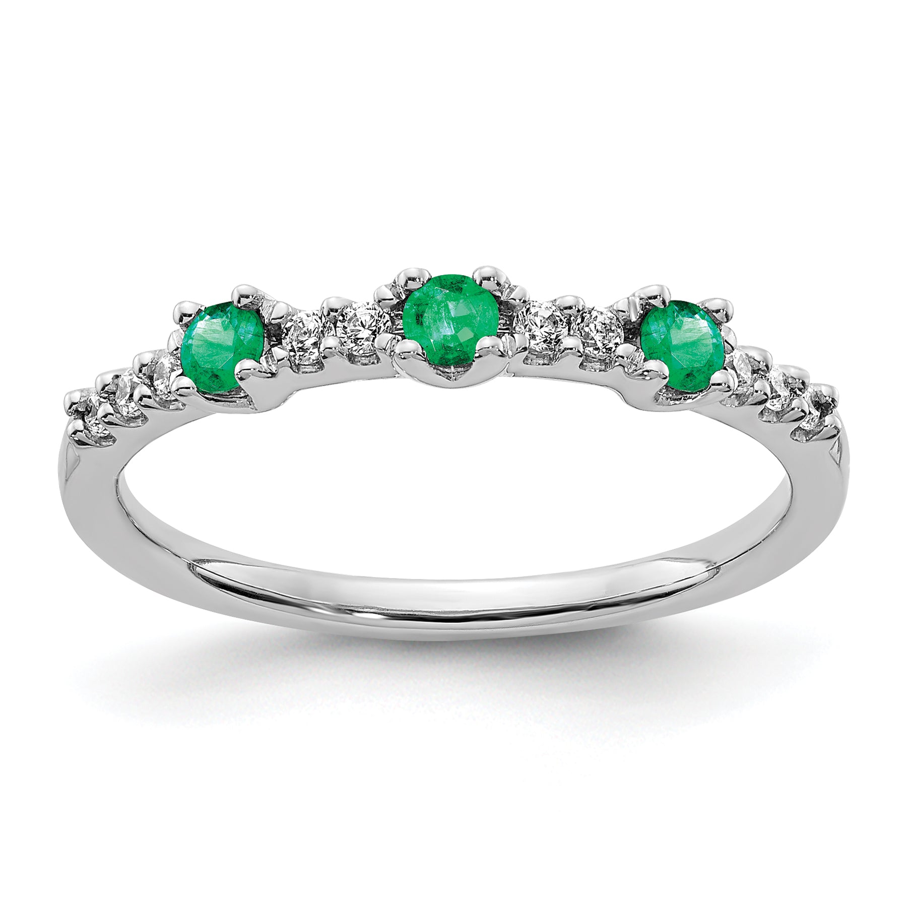 14k White Gold Diamond and Emerald 3-Stone Ring Main image