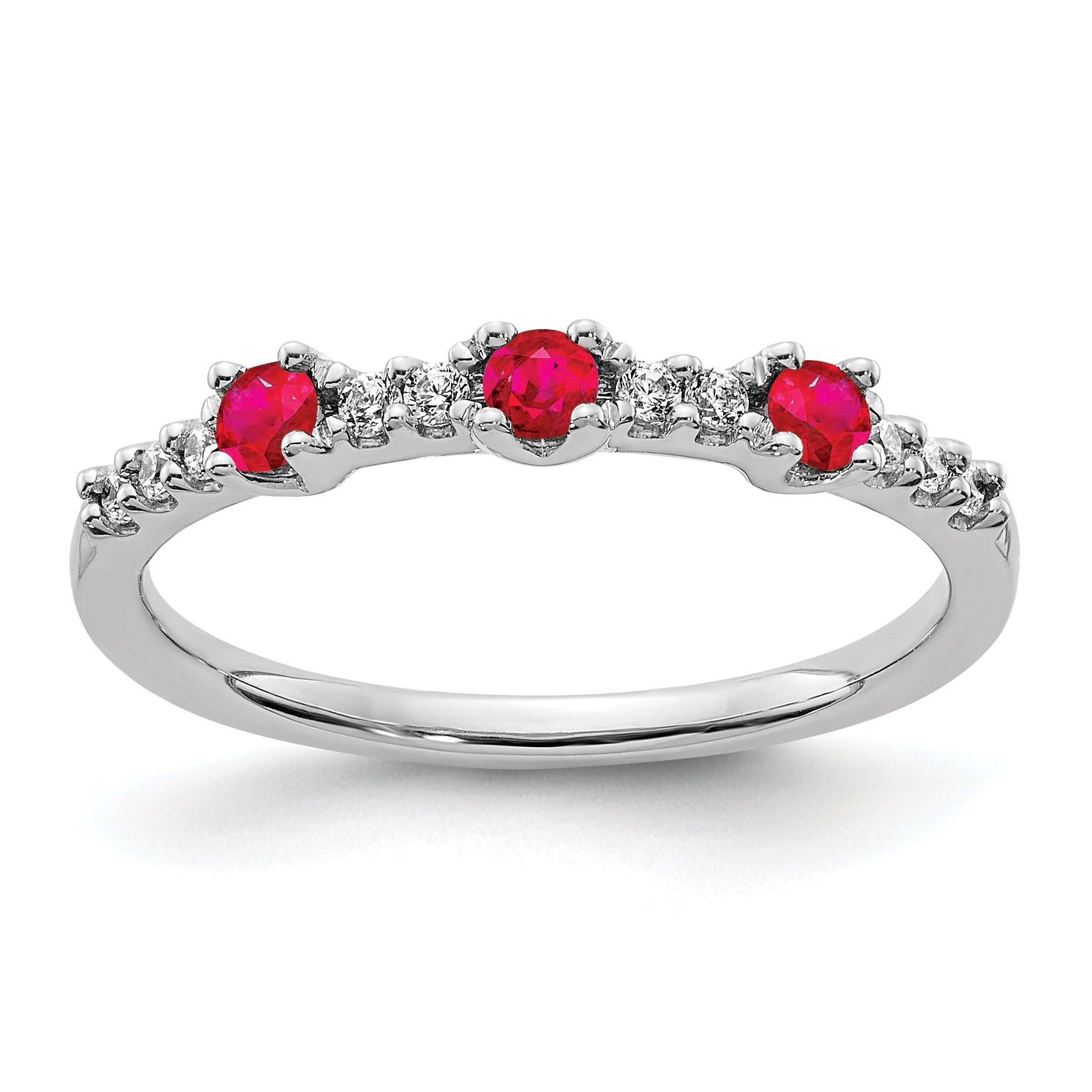 14k White Gold Diamond and Ruby 3-Stone Ring Main image